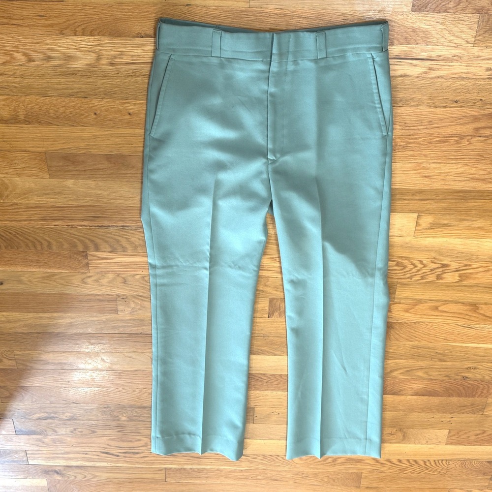 Vintage Higgins Slacks Mens Sage Green Straight Leg Trousers 60s 70s 34X32